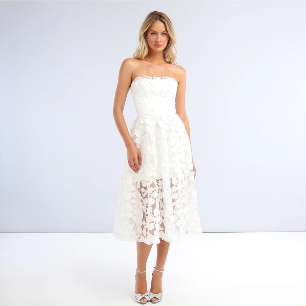 Helsi Florence Strapless 3D Leaf Motif & Sequin Flowy Midi Dress